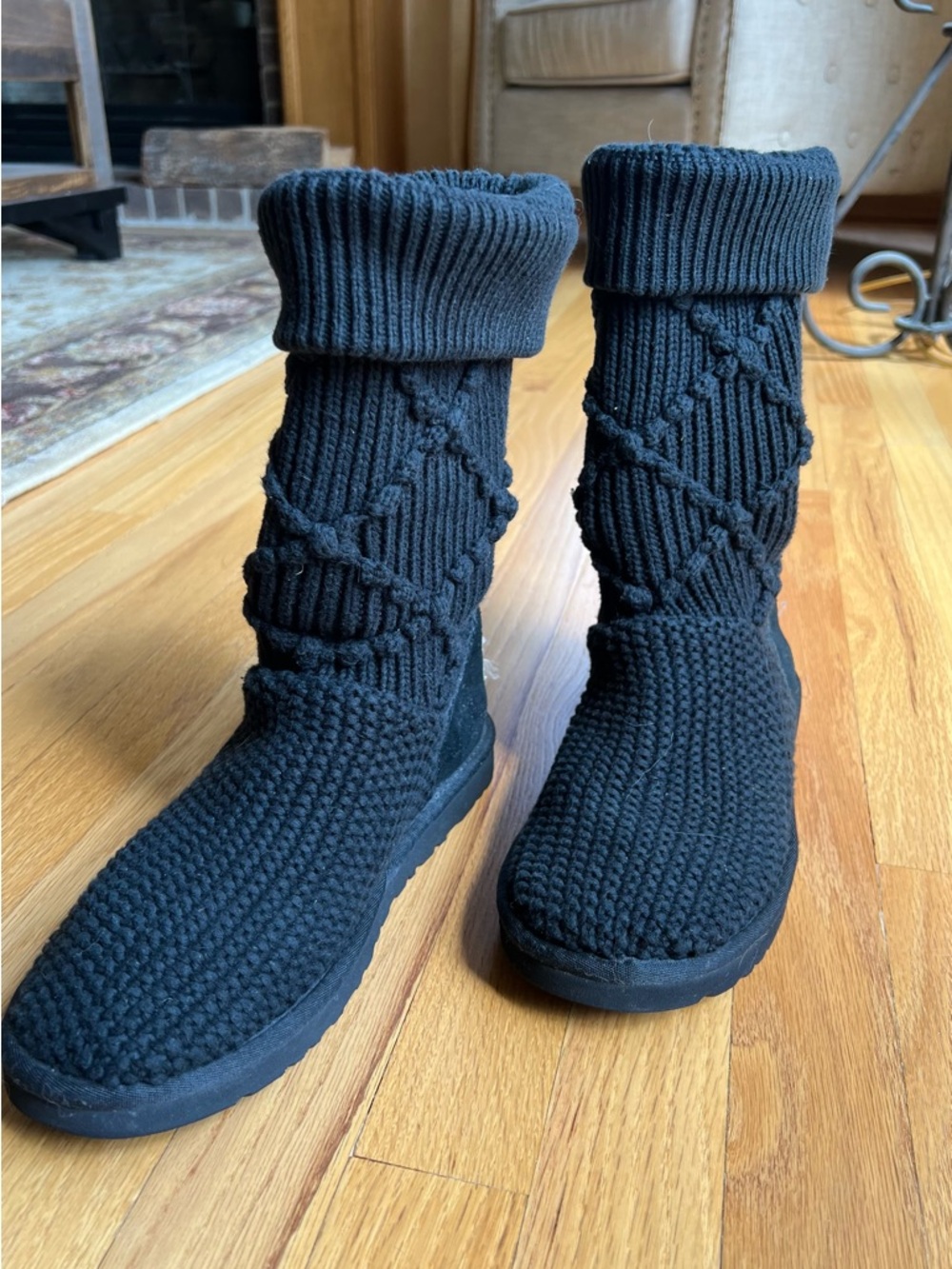 UGG Classic Black Argyle Cable Knit Boots